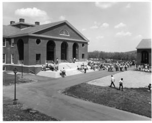 This photo of the Bentley Library shows its original front facade, which consisted of large brick archways. These arches were the inspiration for the shape and style of "Portal."